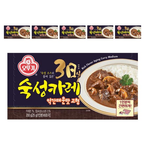 오뚜기 3일 숙성카레 약간 매운맛 고형, 200g, 6개
