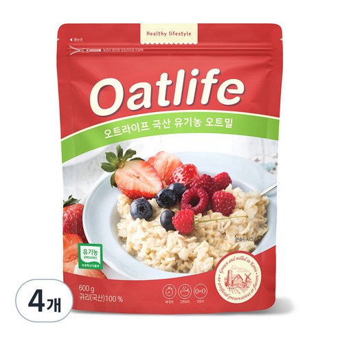 오트라이프 국산 유기농 오트밀, 600g, 4개