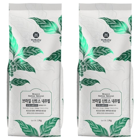 맥널티커피 브라질 산토스 내추럴 원두, 1kg, 2개
