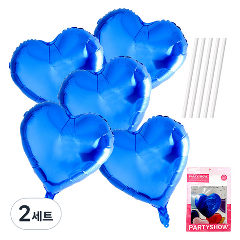 파티쇼 하트 은박 풍선 45cm 5p + 빨대 5p 세트, 블루(풍선), 2세트
