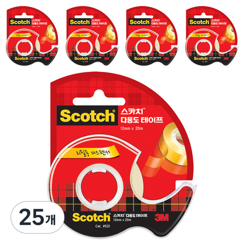 스카치 다용도 테이프 디스펜서 12mm x 20m 522, 투명, 25개