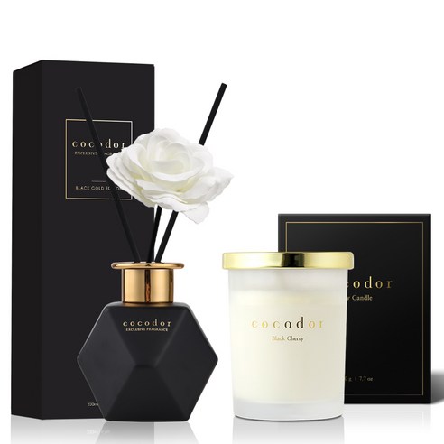 코코도르 소이캔들 미디움자 220g + 블랙골드에디션 디퓨저 200ml 세트, 캔들(블랙체리)+디퓨저(블랙체리), 1개