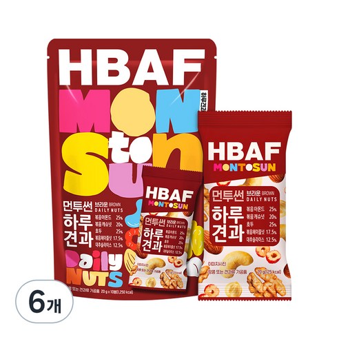 HBAF 먼투썬 하루견과 브라운 10p, 200g, 6개