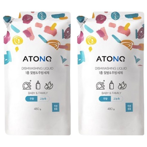 아토앤오투 1종 젖병 & 주방세제 리필 무향, 480g, 2개
