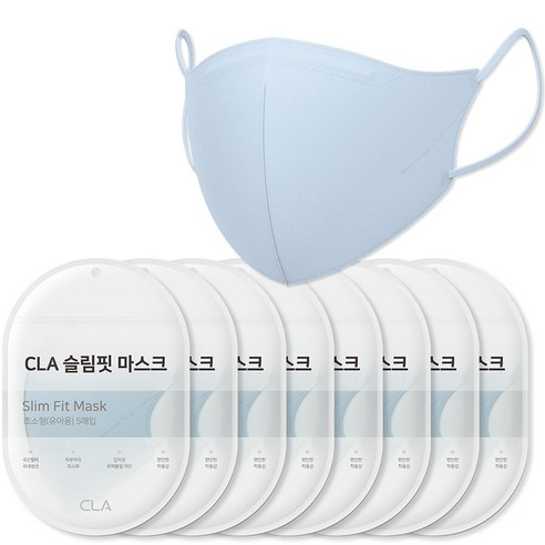 CLA 슬림핏 새부리형 마스크 초소형 유아동용, 5개입, 시에라블루, 8개
