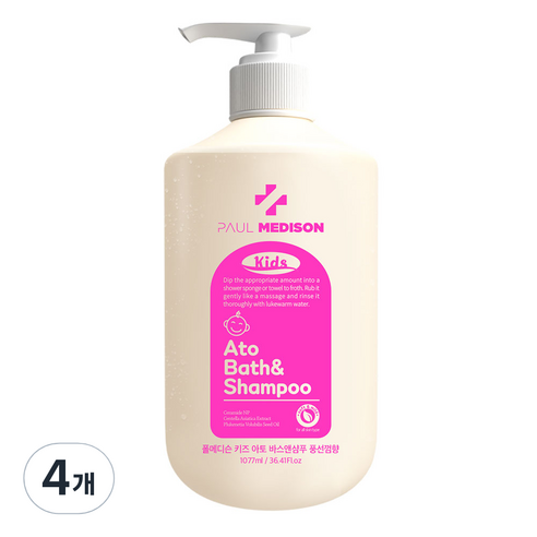 폴메디슨 키즈 아토 약산성 올인원 바스앤샴푸 풍선껌향, 1077ml, 4개
