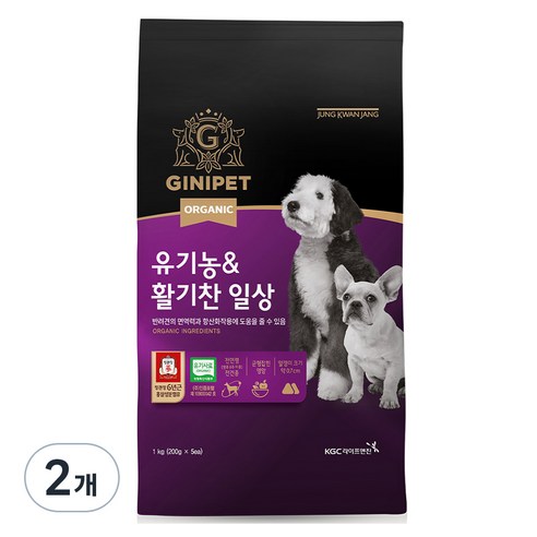 정관장지니펫 유기농&활기찬일상 강아지사료 항산화 건식사료, 닭, 1kg, 2개