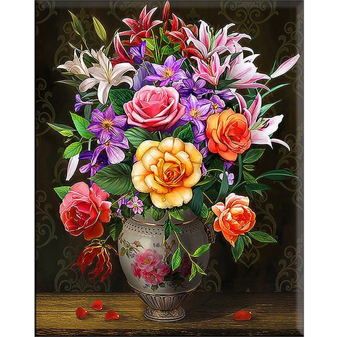 히여 DIY 보석 십자수 캔버스형 40 x 50 cm, 14. 화병꽃 KS-010, 1세트