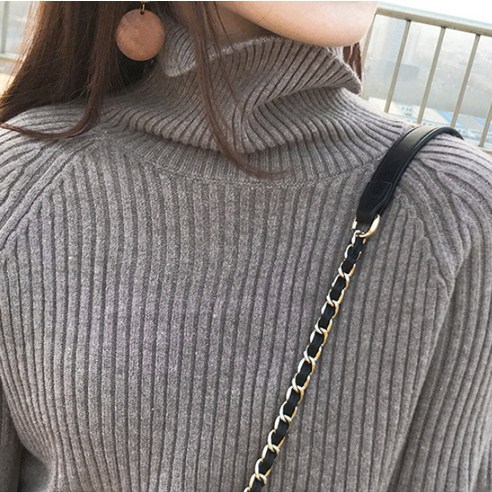 oversize overfit 女人 時尚 服裝 頂部 高領毛衣 針織 毛衣 成年女子