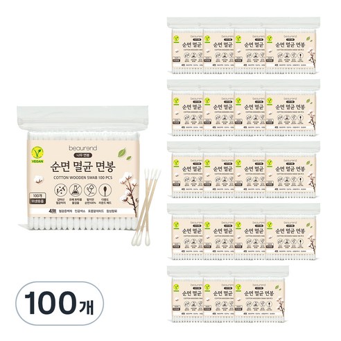 뷰렌드 비건 멸균 나무 면봉, 100개, 100개입