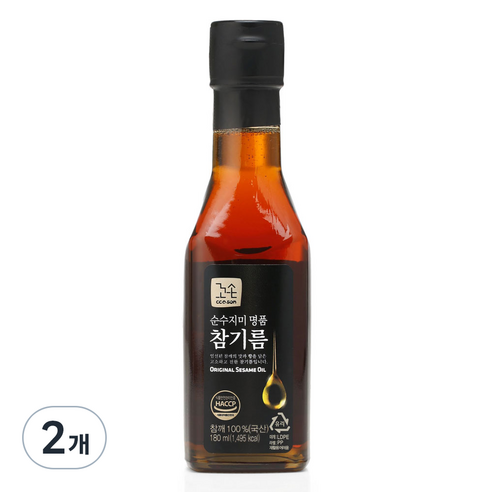 꼬손 국산 순수지미 명품 참기름, 2개, 180ml