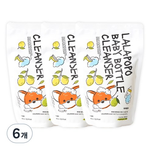 케이맘 랄라포포 유아용 젖병식기세정제 거품형 리필 쿨라임향, 400ml, 6개