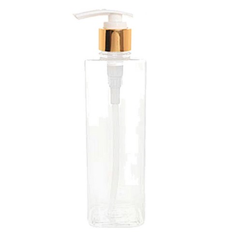 병도매닷컴 DTS500 사각용기 500ml + 디스펜서, 용기(투명), 캡(골드), 1개
