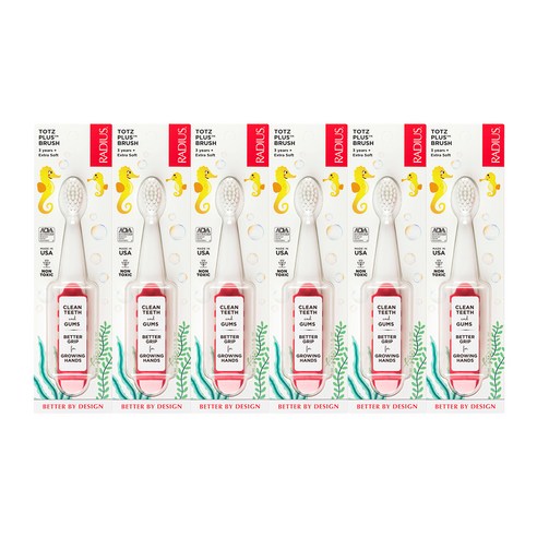 래디어스 토츠플러스 유아용 칫솔, 코럴핑크 + 화이트, 6개