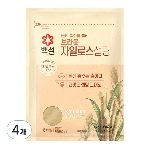 백설 브라운 자일로스 설탕, 1kg, 4개