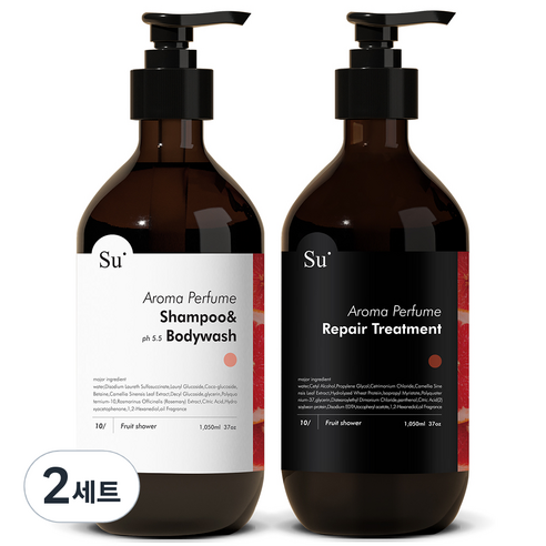 수오가닉 아로마 퍼퓸 프루트샤워 샴푸워시 1050ml + 트리트먼트 1050ml 세트, 2세트