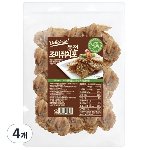 해맑은푸드 동전 쥐포, 400g, 4개