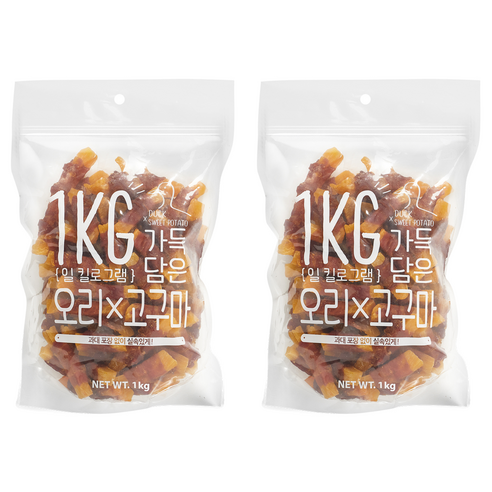슈퍼츄 강아지 일킬로그램 가득담은 육포, 혼합맛(오리가슴살/고구마), 1kg, 2개