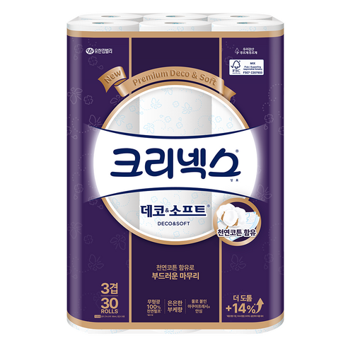 크리넥스 천연펄프 3겹 데코 앤 소프트 화장지
