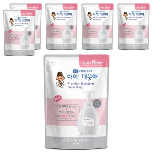 아이깨끗해 프리미엄 모이스처 핸드워시 퓨어로즈 리필, 400ml, 6개