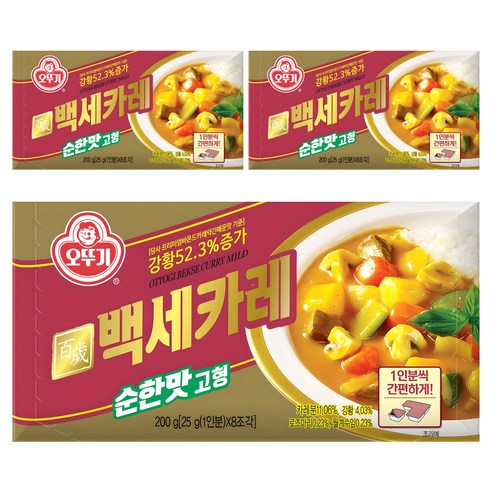 오뚜기 백세카레 고형 순한맛, 200g, 3개