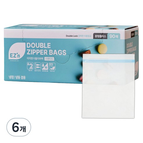 EZn이지엔 스탠다드 더블지퍼백 냉장 냉동 겸용, 중형플러스, 90개입, 6개