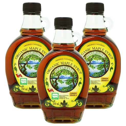 오리지널캐나디언 알레가니 유기농 메이플시럽, 250ml, 3개