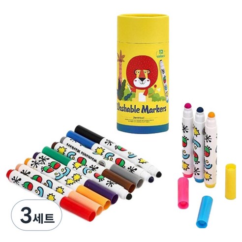호안미로 둥근팁 워셔블마커 12종 세트, 12색, 3세트