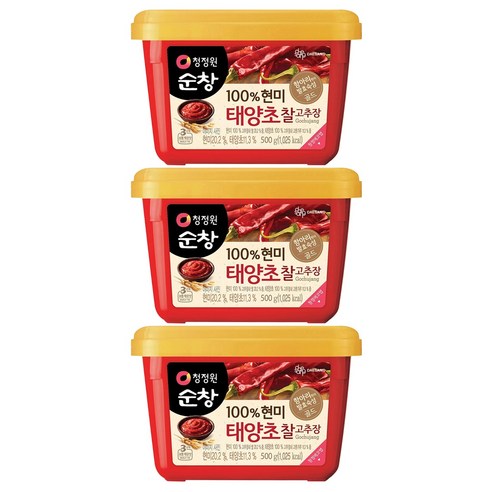 청정원순창 100% 현미 태양초 찰고추장, 500g, 3개
