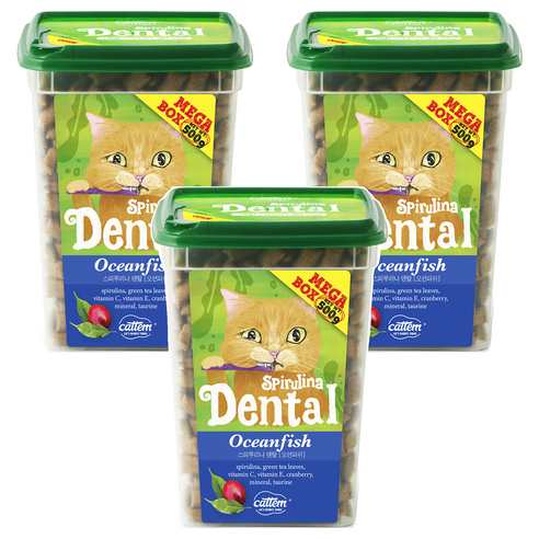 캣템 고양이 스피루리나 덴탈 간식 메가박스, 오션피쉬, 500g, 3개