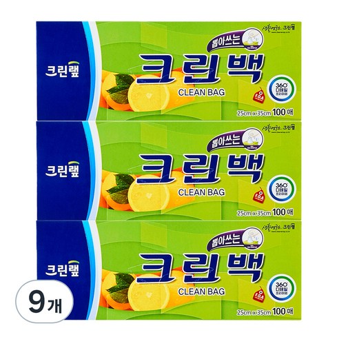 크린랲 뽑아쓰는 크린백 중 25cm x 35cm, 중(M), 100개입, 9개