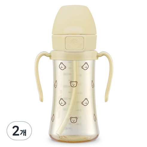 그로미미 PPSU 유아용 빨대컵 300ml, 2개, 돗꼼버터
