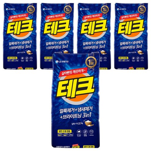테크 3 in 1 일반드럼 겸용 분말 세탁세제 리필, 3kg, 5개