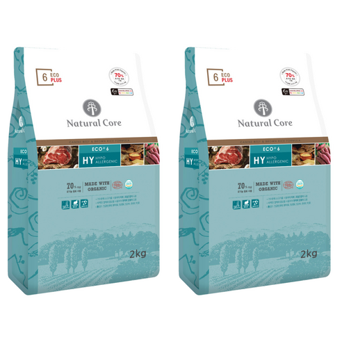 네츄럴코어 전연령 에코플러스6 유기농 70% 가수분해 건식사료, 소, 2kg, 2개