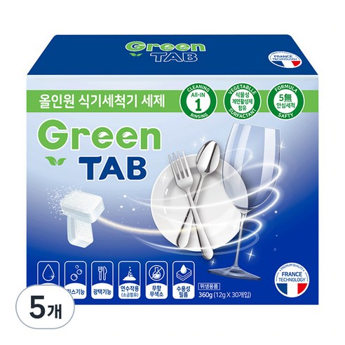 그린탭 식기세척기 전용세제, 360g, 5개