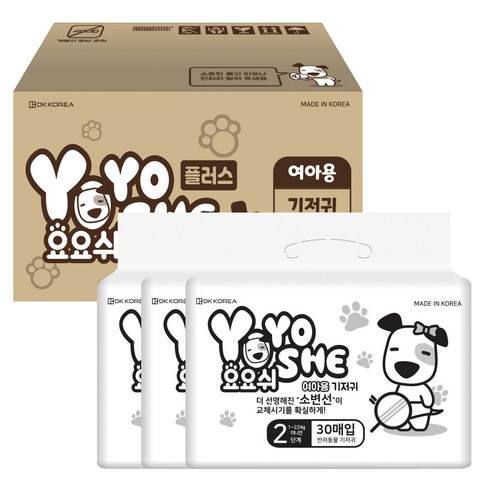 요요쉬 암컷 강아지 기저귀, 3팩, 30개입, 미니