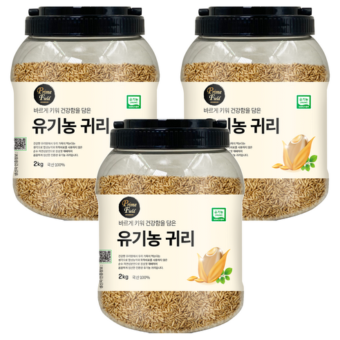 Prime Field 국산 유기농 귀리, 2kg, 3개