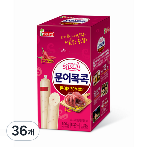 롯데햄 키스틱 매콤문어 간식 소시지, 50g, 36개