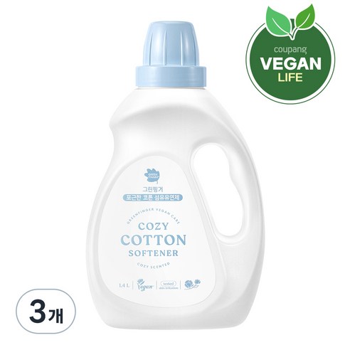그린핑거 포근한 코튼 섬유유연제 화이트 플로럴 본품, 1.4L, 3개