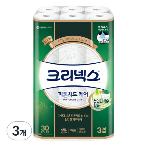 크리넥스 피톤치드 케어 천연펄프 3겹 롤화장지, 27m, 30개입, 3개