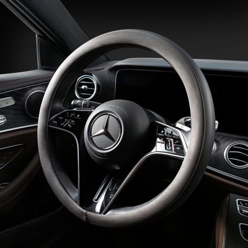 메이튼 리얼 투톤 자동차 가죽 핸들커버, 블랙 + 다크브라운