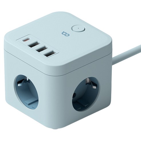 오아 큐브 멀티탭 PD35 고용량 4000W 콘센트 USB C타입 3구 멀티 어댑터, 클라우디 블루, 1개