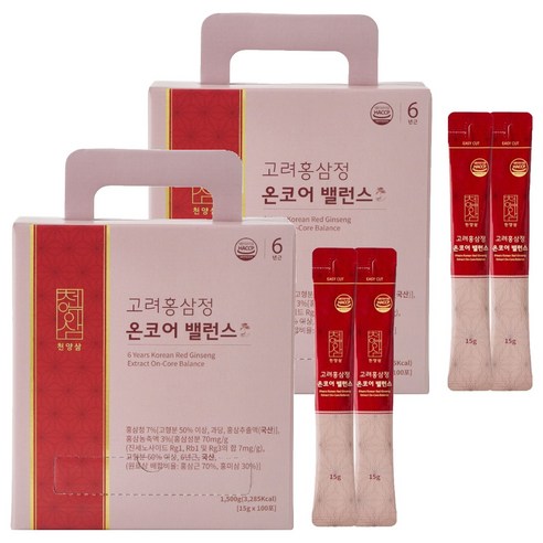 천양삼 6년근 고려홍삼정 온코어 밸런스 홍삼스틱 100포, 2개, 15g