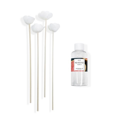 레스쁘리 B 미니로즈 화이트 조화 4p + 디퓨저리필 80ml, 자몽