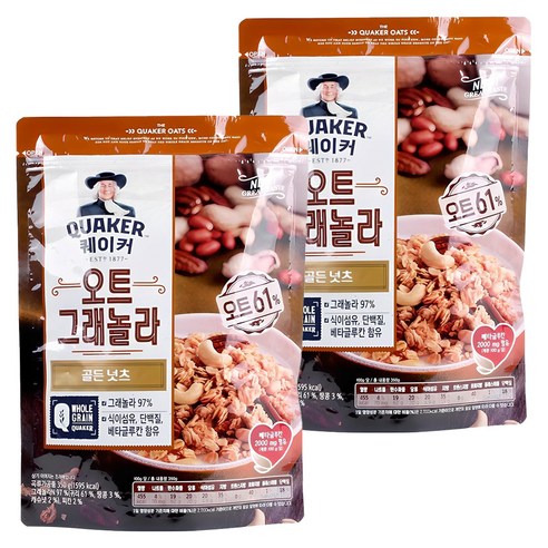 롯데제과 퀘이커 오트 그래놀라 시리얼 골든넛츠, 350g, 2개