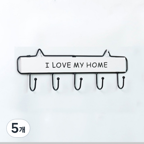 써니코스트 아이러브홈 나무 벽걸이 5후크, 화이트, 5개