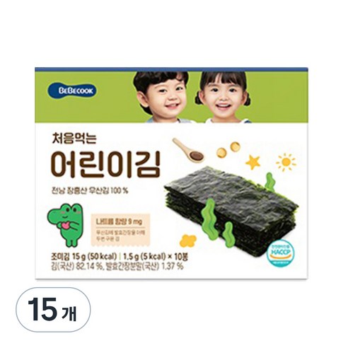 베베쿡 처음 먹는 어린이김, 오리지널, 15g, 15개