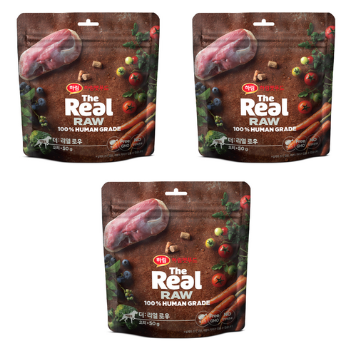 하림펫푸드 어덜트 강아지 더리얼 로우 건조사료, 오리, 50g, 3개