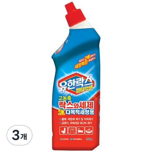 유한락스 멀티액션 락스와세제 고농축 다목적세정용, 755ml, 3개