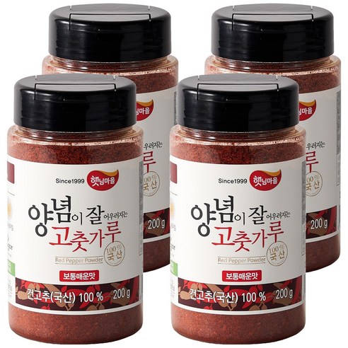 햇님마을 양념이 잘 어우러지는 국산 고춧가루 보통매운맛, 4개, 200g